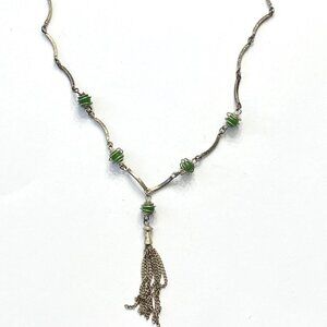 Artesian Silver color necklace with green beads